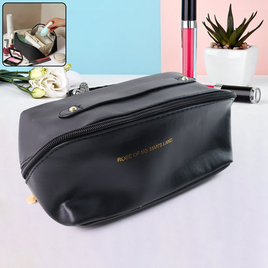 Premium Black Travel Makeup Toiletry Organizer Pouch With Zipper Handle (1 Pc)