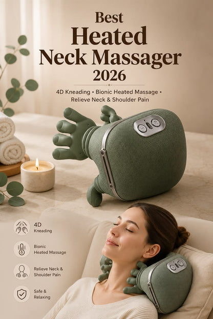Portable Neck & Shoulder Massager with Heat | Deep Kneading Rechargeable Massage Pillow