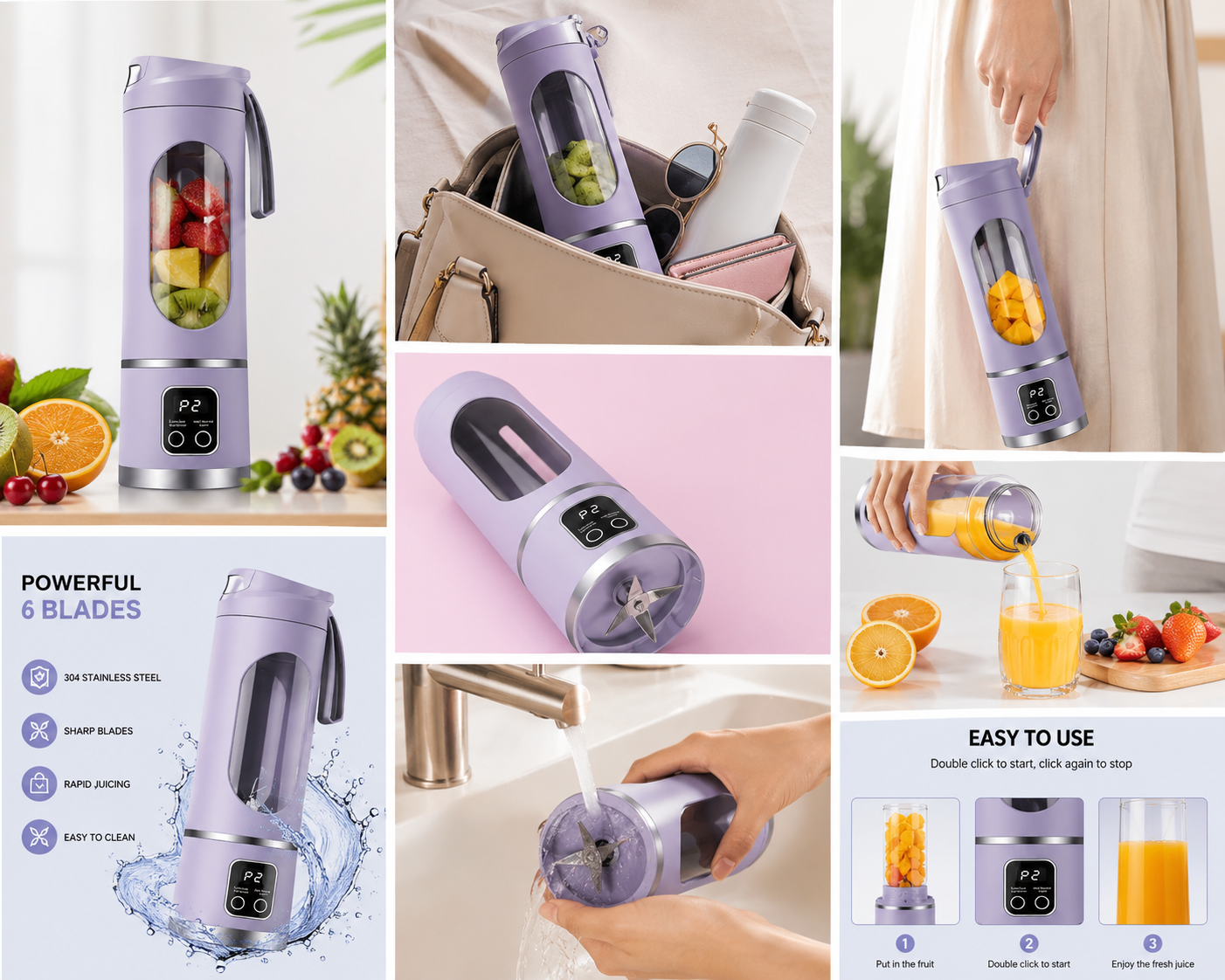 Portable Juicer Bottle 400ML | USB Rechargeable Portable Blender with Powerful Blades