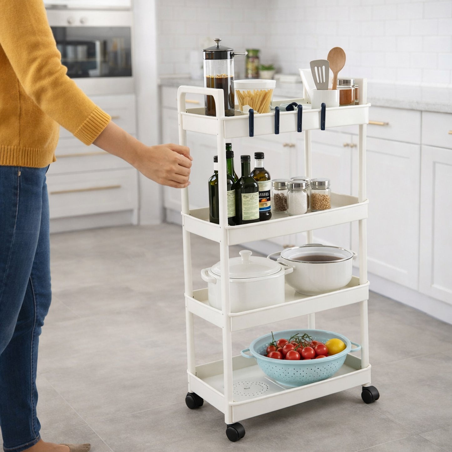 4 Layer Multipurpose Kitchen Storage Organizer Trolley With Wheels