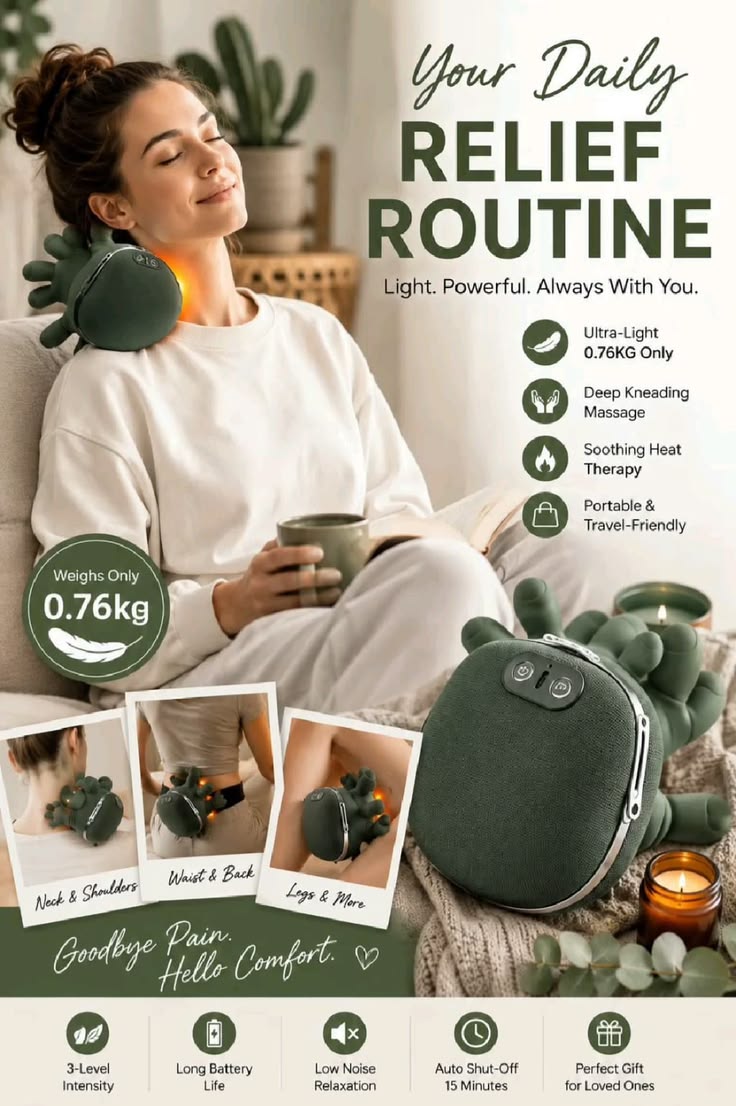 Portable Neck & Shoulder Massager with Heat | Deep Kneading Rechargeable Massage Pillow
