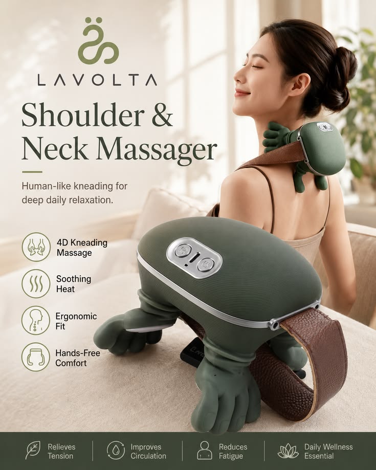 Portable Neck & Shoulder Massager with Heat | Deep Kneading Rechargeable Massage Pillow