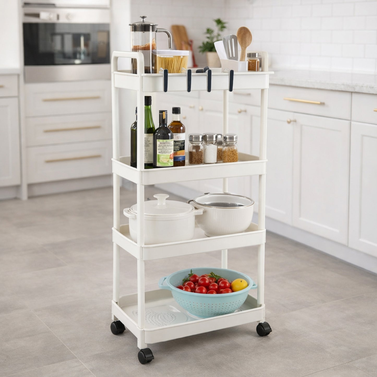 4 Layer Multipurpose Kitchen Storage Organizer Trolley With Wheels